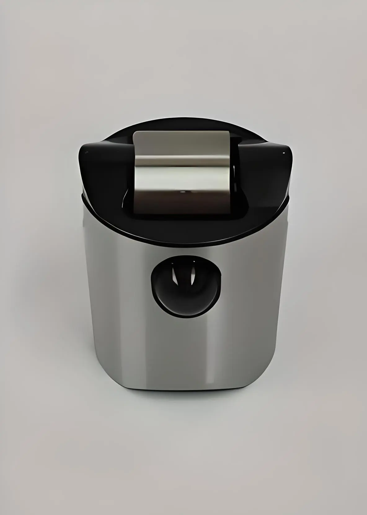 Front view of a metal roller tappet with a cylindrical roller on top, displayed on a white background.